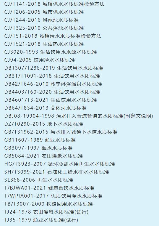 水質檢測標準參數表 水質檢測標準參數表